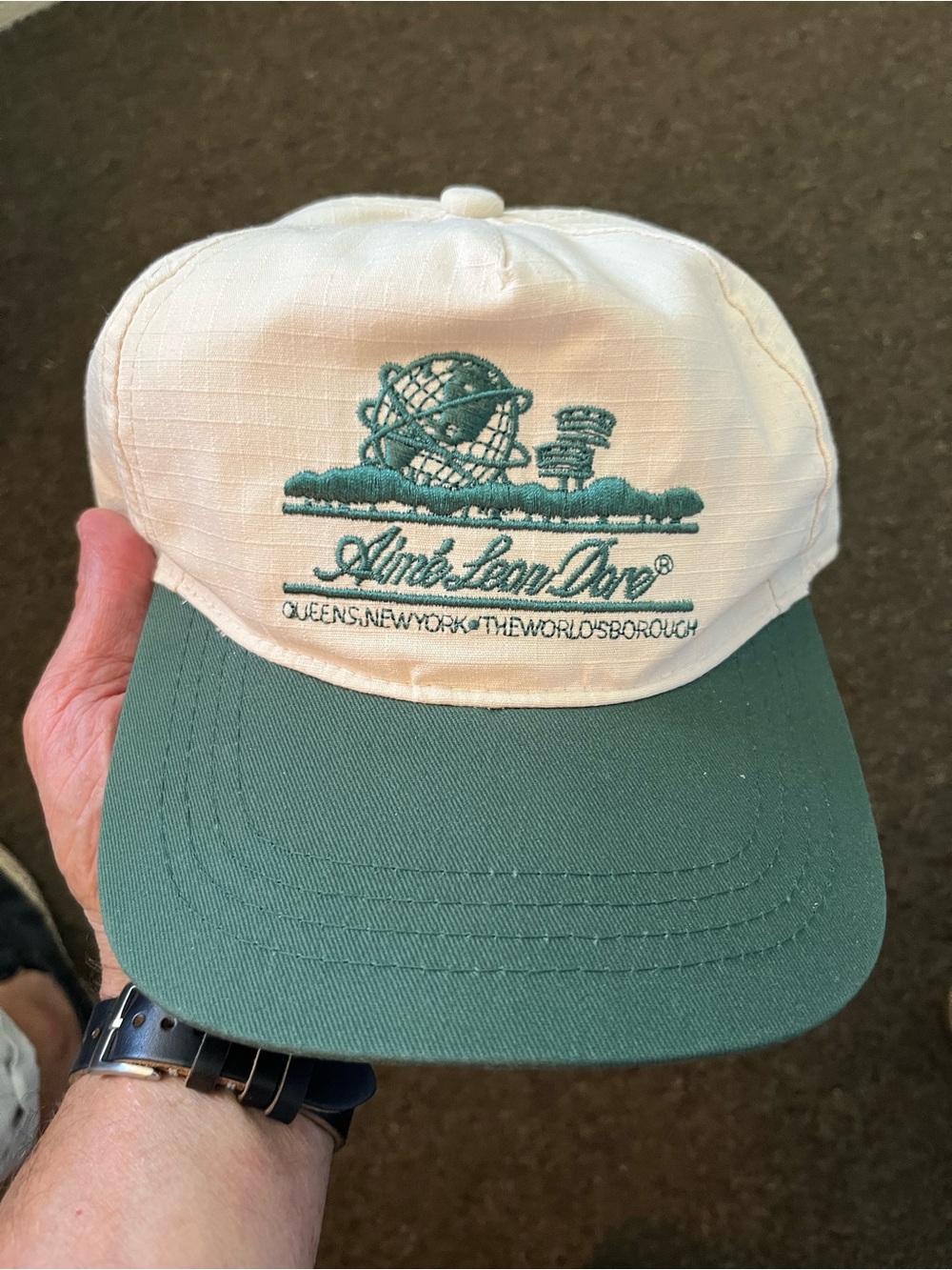 Aime Leon Dore Cream and Green Two-Tone Strapback Cap